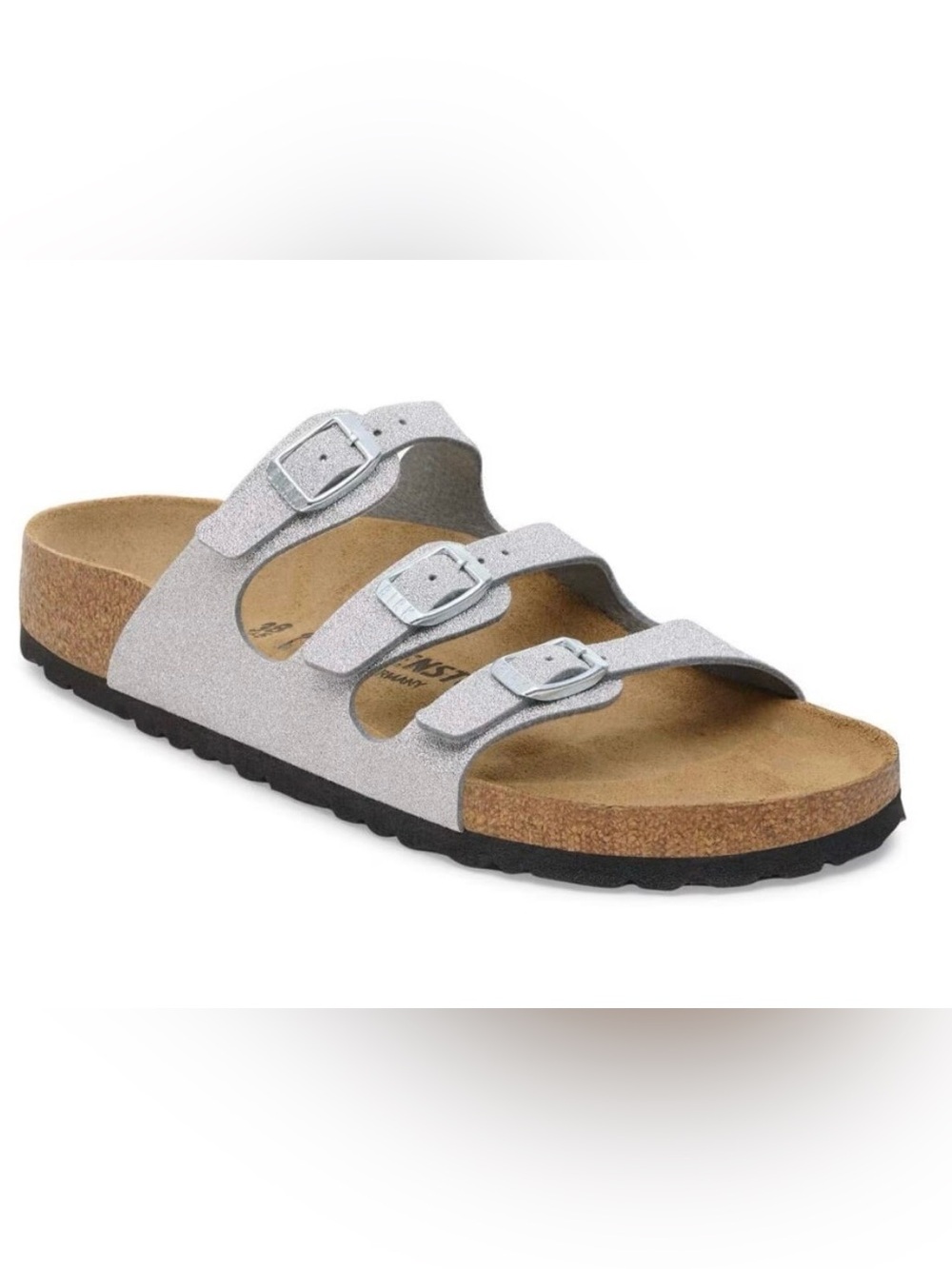 NWOT Birkenstock Florida Birko-Flor Shinny Silver Glitter 38